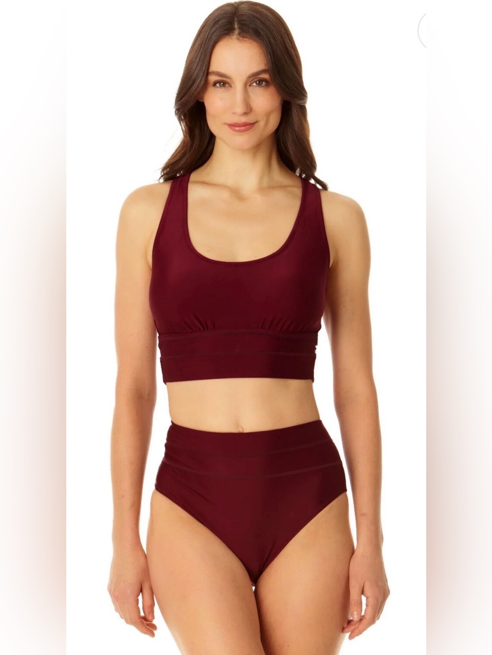 Coppersuit Banded Halter Longline Bra Swim Top in Merlot  size Small. Nice!
